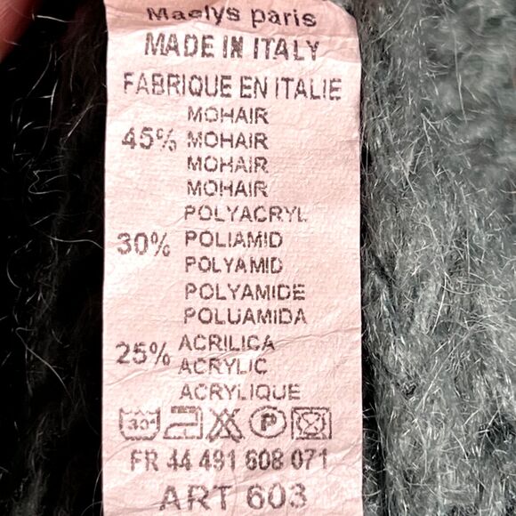 Maëlys Paris Sz L Mohair Blend Open Cardigan Blue "Wasabi" Made in Italy Art 603 - Picture 6 of 8